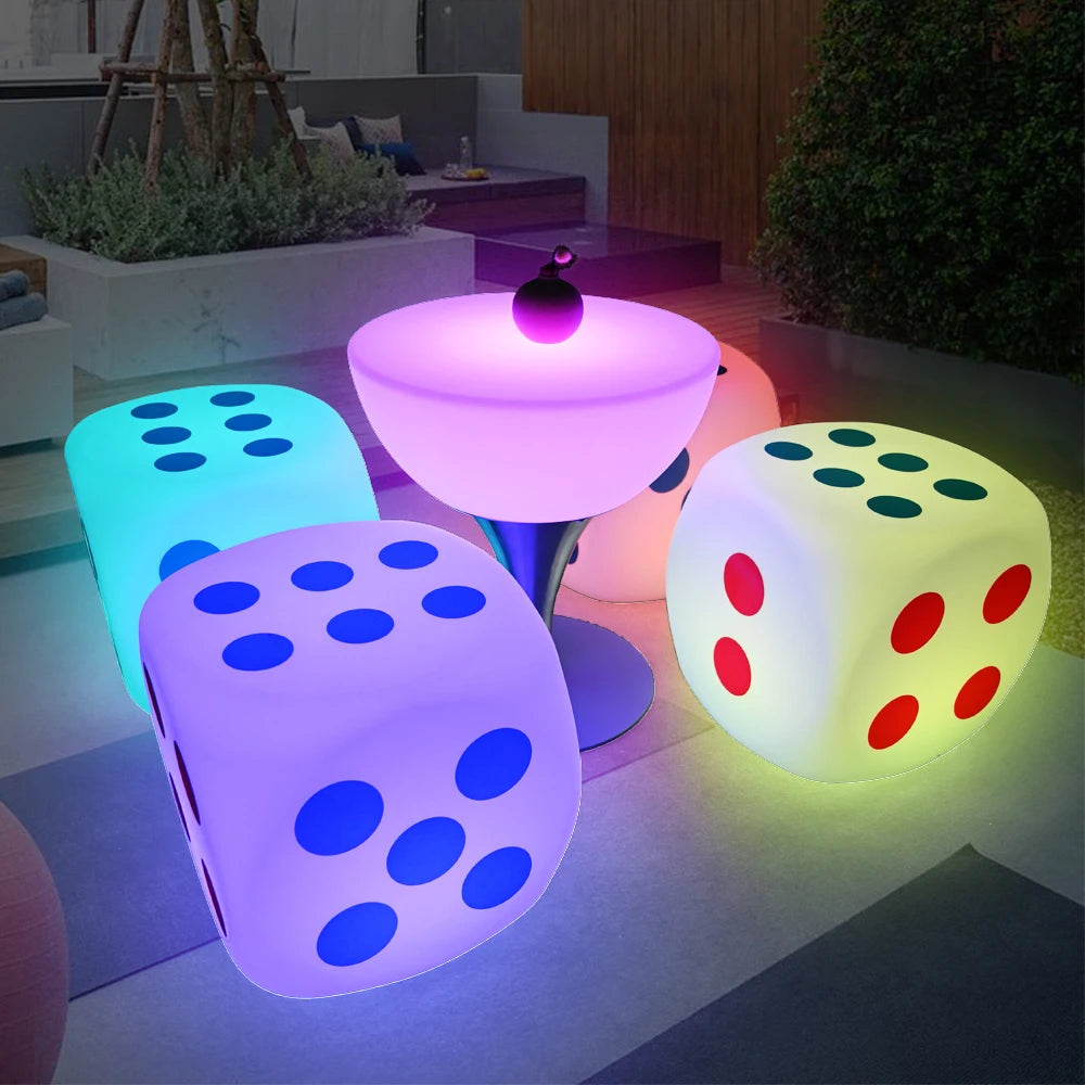 Fun Themed Outdoor Terrace Plastic LED Table Cube Chair Set Illuminated Water Resistant Garden Decoration Bar Furniture Party