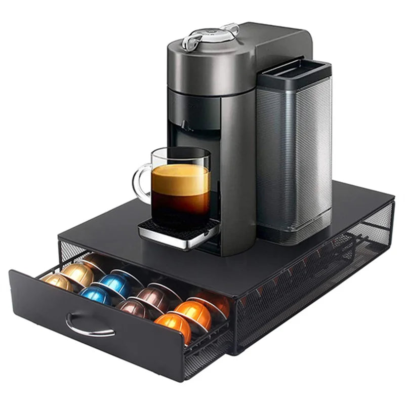 K Cup Storage Drawer Pod Pack Holder Non-Rolling Compact Solid Steel Eco-Friendly Slim Coffee Pot Pod Drawer Counter