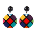 New Design Big Geometric Colorful Grid Pattern Acrylic Drop Earrings for Women Round Vintage Dangle Earring Fashion Jewelry Gift
