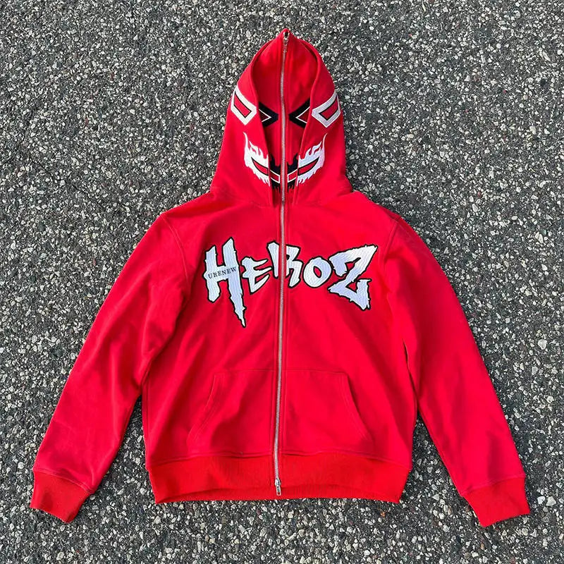 Wholesale Blank Double Layer Hoodie Custom Color Logo Men Oversized Custom Eyes Hole Zipper Full Face Zip up Hoodie Men