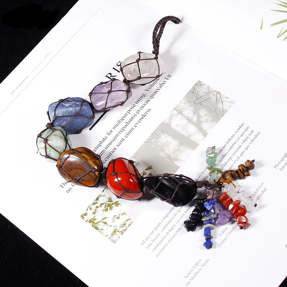 Chakra Natural Stone Tree of Life Car Hanging Ornament Yoga Accessory Handmade Woven Wall Hanging Ornament