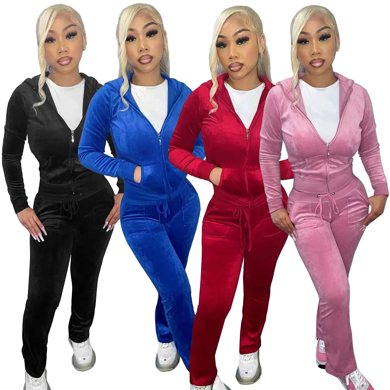 2025 New Spring Women Velvet Two Piece Set Tracksuit Jacket Top and Sweatpants Sets Velour Women Sweatsuits