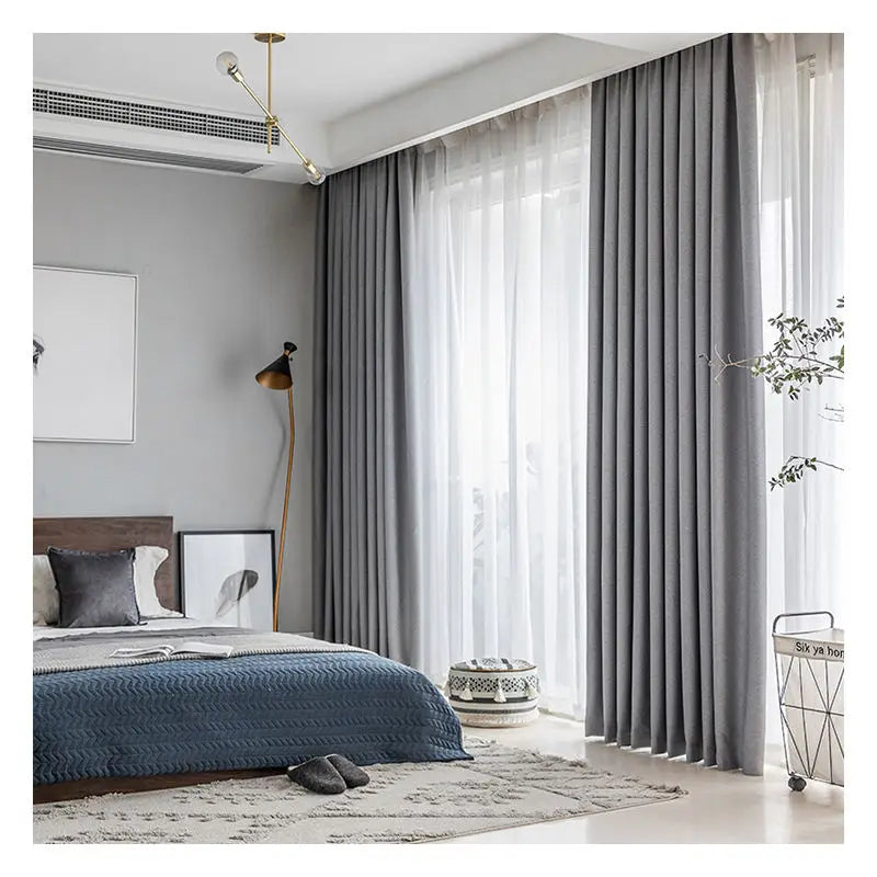 Innermor Home Decor Gray Solid Color Blackout Faux Linen Grommet Curtain European American Style Customizable for Living Room