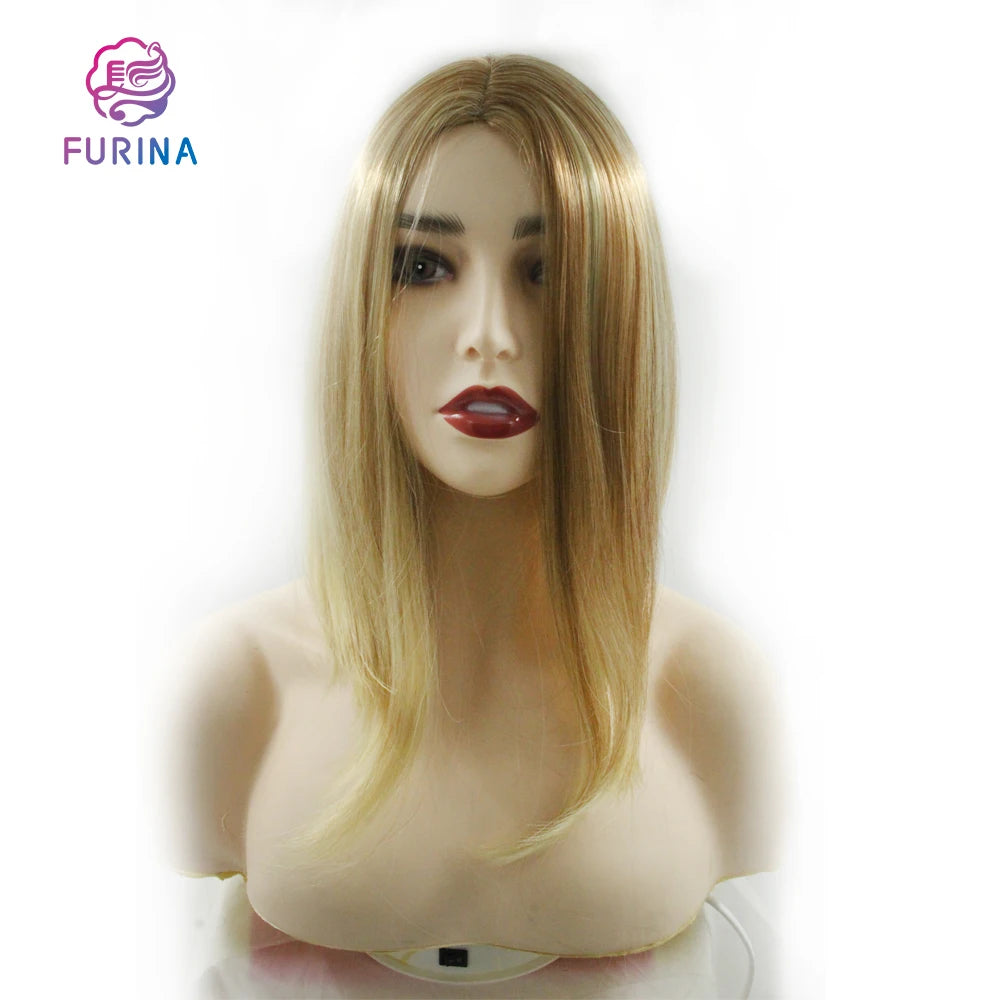 Furina Beauty Synthetic Machine Made Wigs Blonde 16inch Short bob Straight High Temepeature Synthetic Wigs for Women