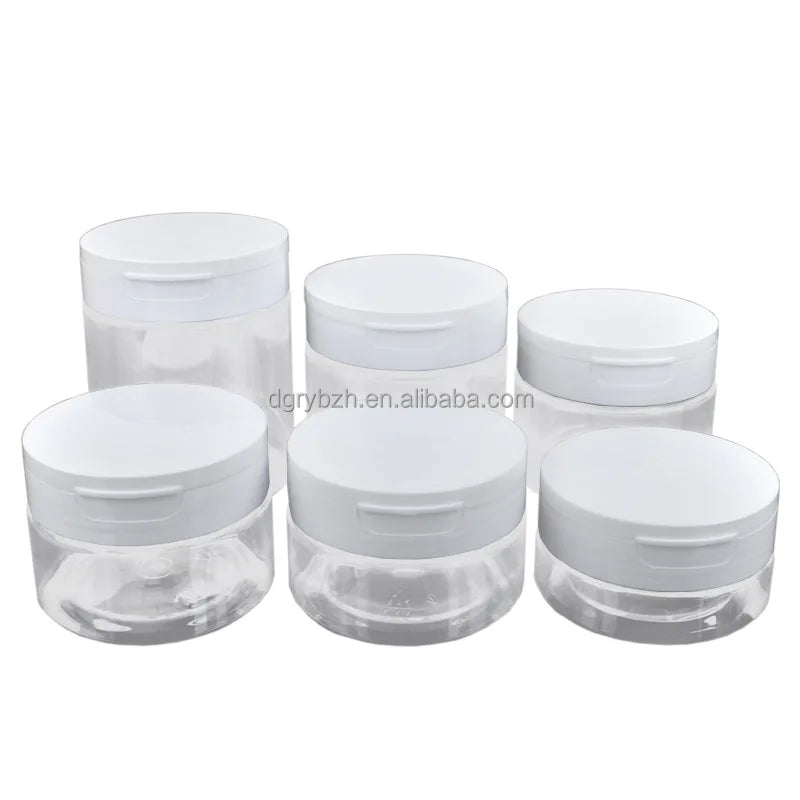 In-Stock Transparent PET Plastic Cream Jars with Hinged Flip Cap 50ml 100ml 120ml 150ml 200ml 250ml Capacity for Face Eye Cream