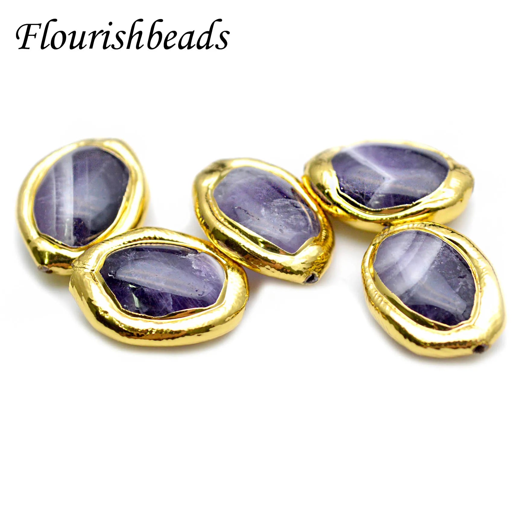 Wholesale 14x16mm Natural Amethyst Oval Shape Loose Beads with Gold Clay Plating for DIY Jewelry Making