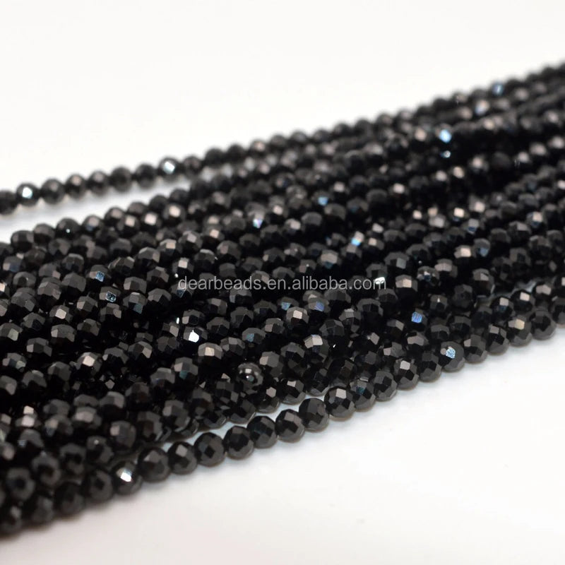 Genuine Gemstone Loose Beads Natural Faceted Black Spinel Beads for Jewelry Making 2mm 3mm 4mm