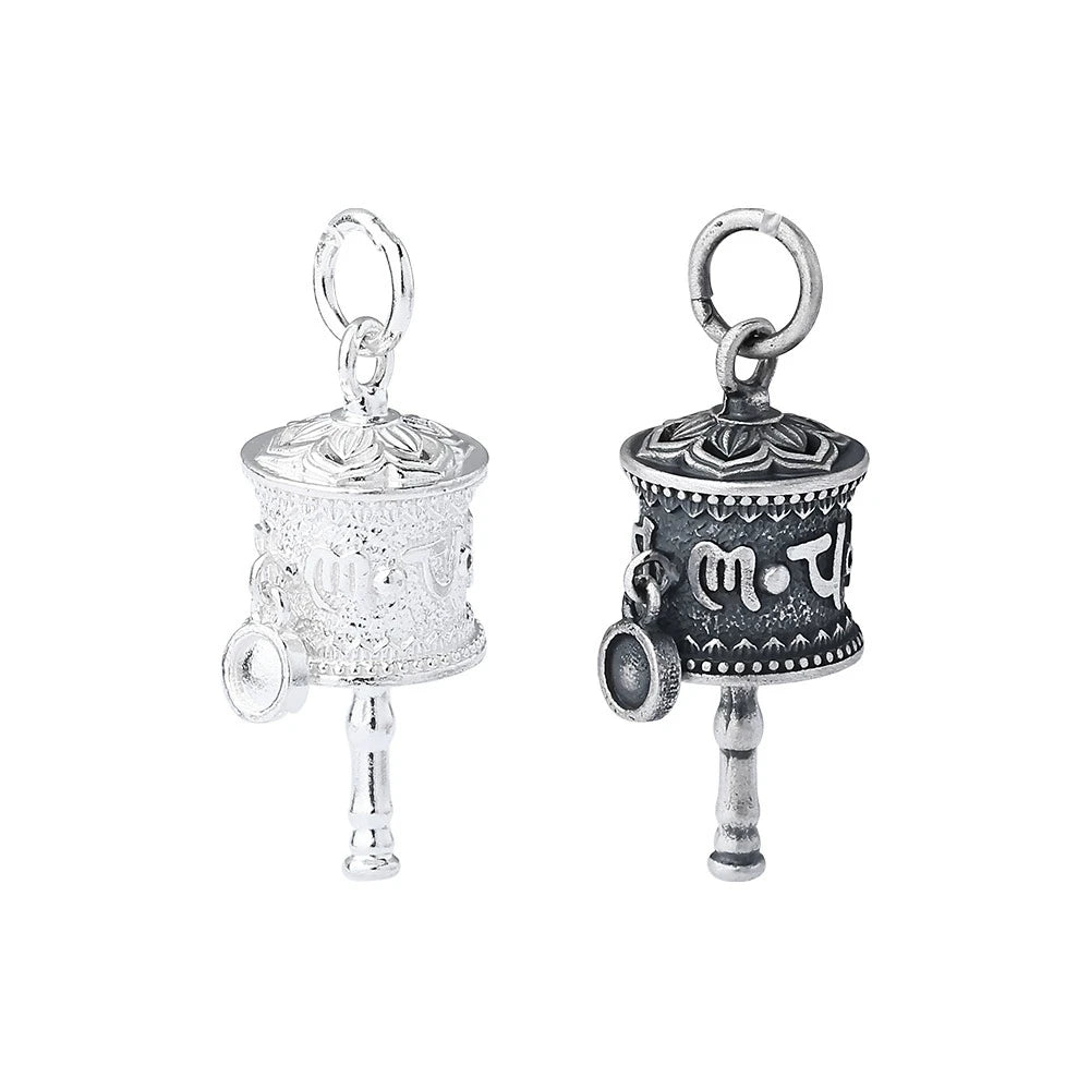 Retro Ancient Silver Amulet 925 Silver Sterling Nepal Buddhism Mantra Magic Tool Jewelry Pendant for Necklace Making