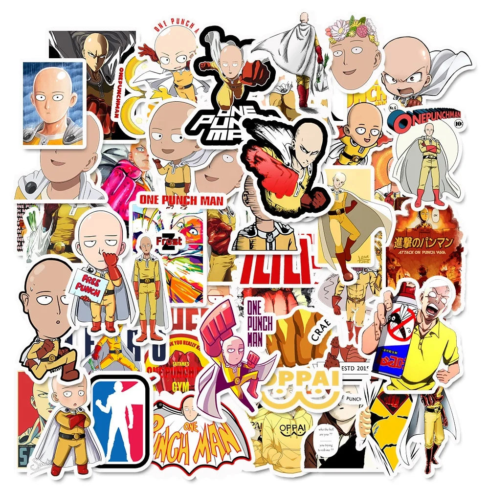 49Pcs One Punch Man Anime Cartoon Sticker Waterproof for Decor Skateboard Laptop Luggage Notebook Anime Stickers