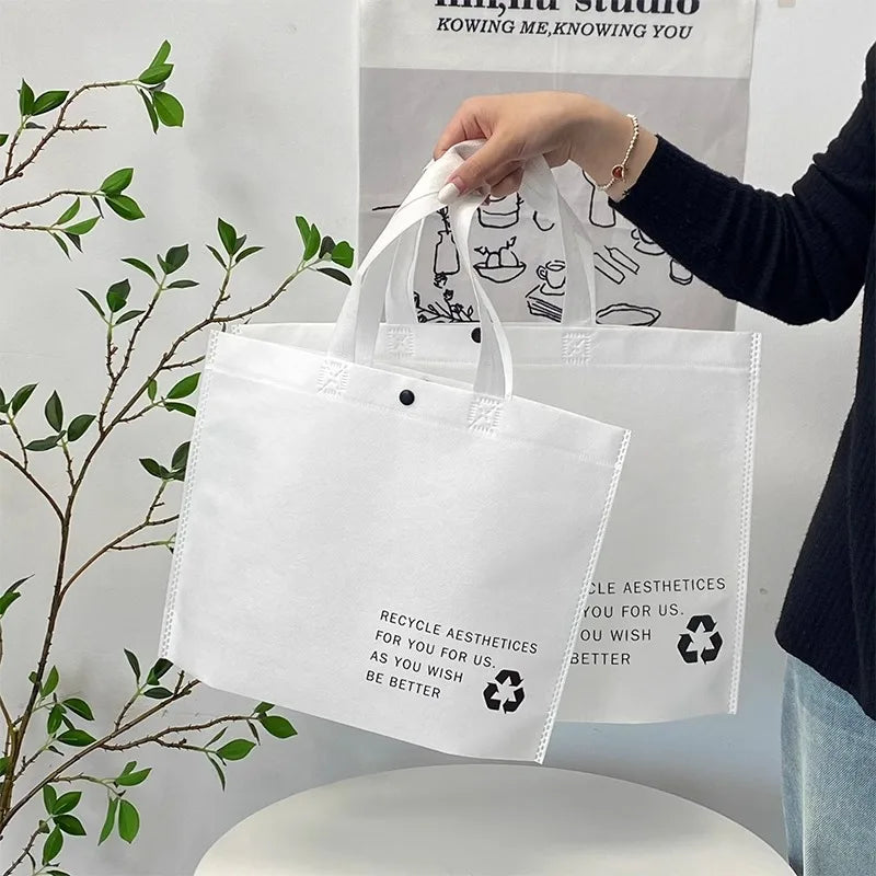 Eco Friendly Non Woven Shopping Tote Bags with Button Closure for Clothes Gifts and Daily Use Clothing Packaging