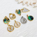 Boho Jewelry Tiny Charms 18k Gold Plated Rose Flower Heart Pendant Natural Gemstone Paua Shell Jewelry Mother of Pearl Necklace