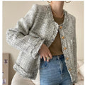 Tassel Small Fragrant Waterproof Polyester Coat Women's Spring and Autumn Style Elegant Metal Button Casual Top