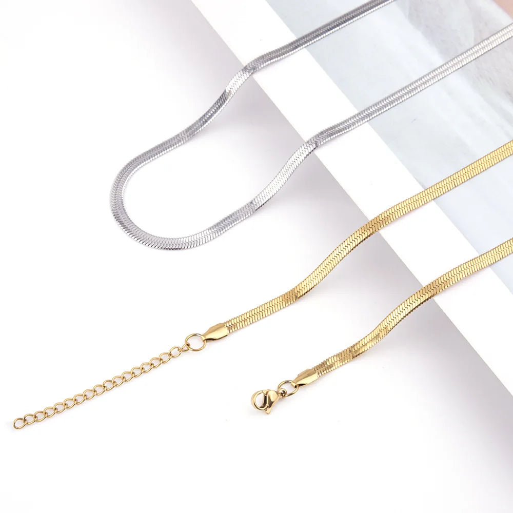 18K Gold Plated Herringbone Stainless Steel Chains Necklace