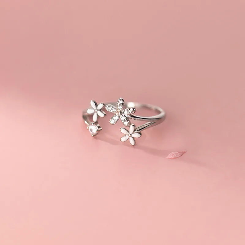 925 Sterling Silver Adjustable Open Cubic Zirconia Flower Shape Knuckle Finger Rings Fashion Jewelry for Women