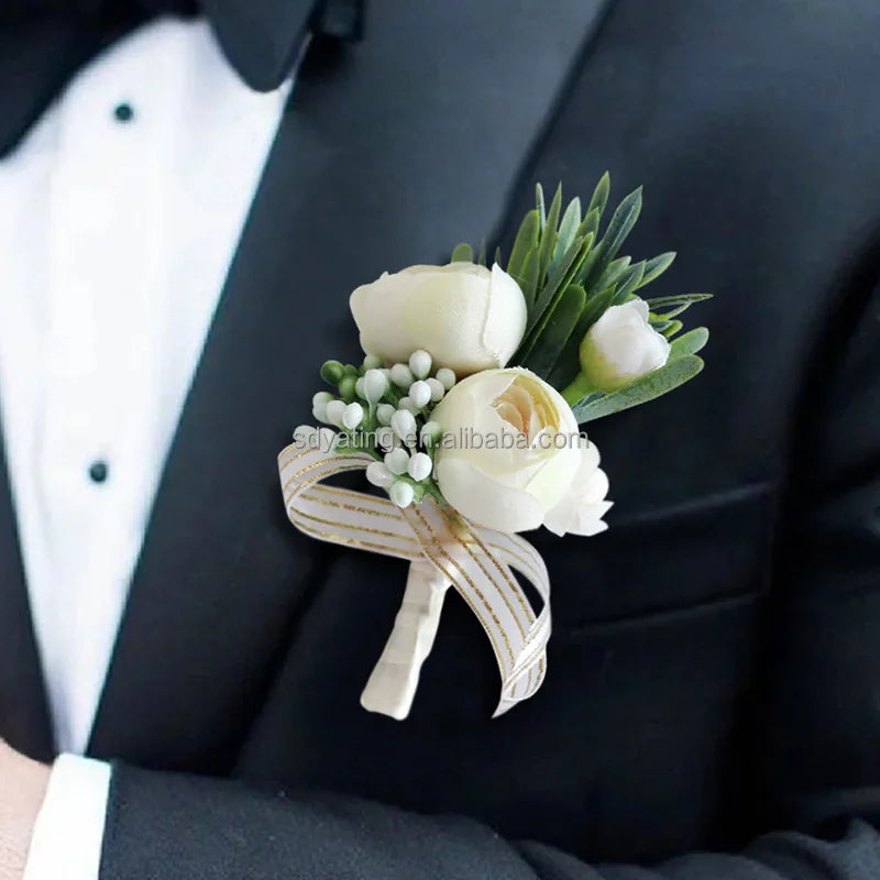 YATING Custom Wedding Decor Floral Bridesmaid Boutonniere Corsage Artificial Dried Flowers Bridal Hand Wrist Corsage