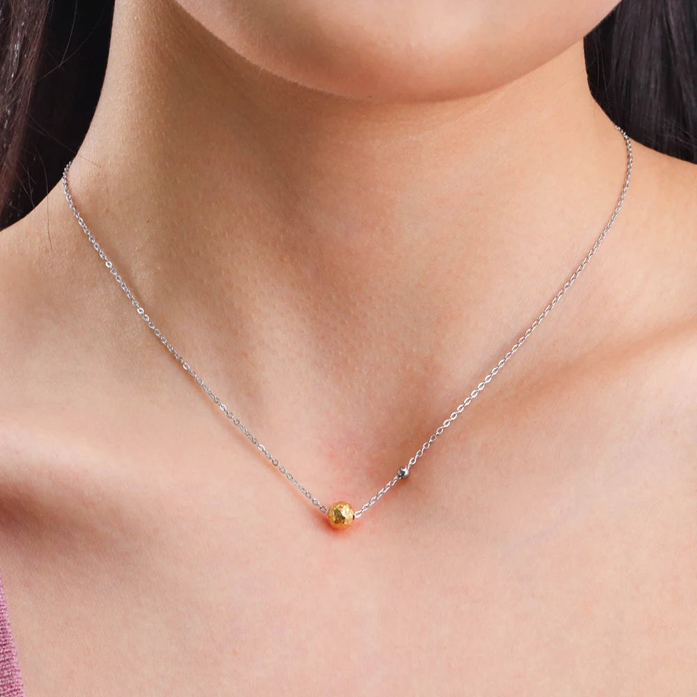 Chris April 316L Stainless Steel Craters Necklace Bumpy Texture Bead Charm Necklace Pendant for Women