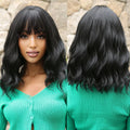 Factory Fast Delivery Black Dark Synthetic Wigs Short Water Wavy Hair Wigs with Bangs Shoulder Cosplay Party for Women Wig