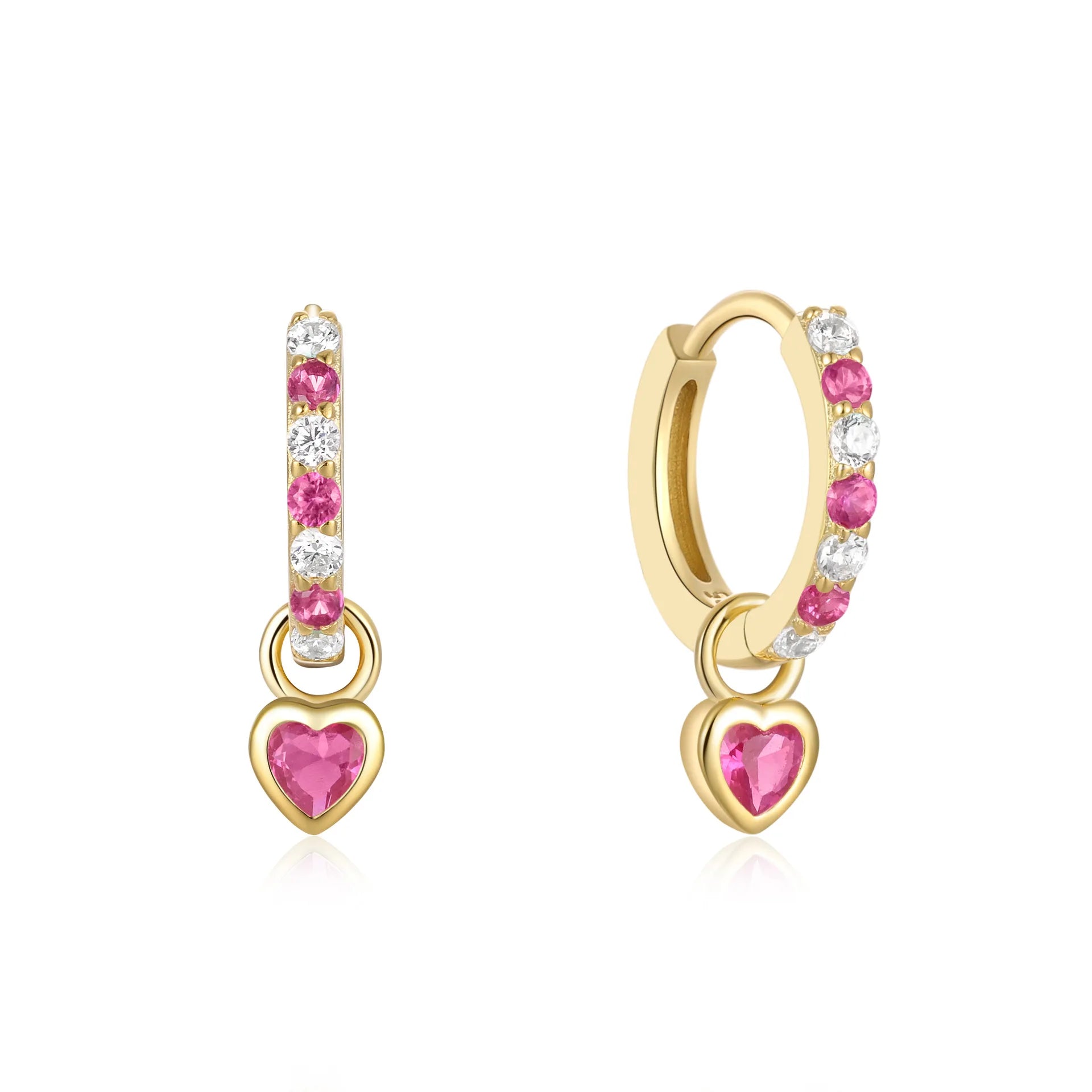 Fine Jewelry Earrings 925 Sterling Silver Heart Pendants Cubic Zirconia Hoop Earring for Girls Gift