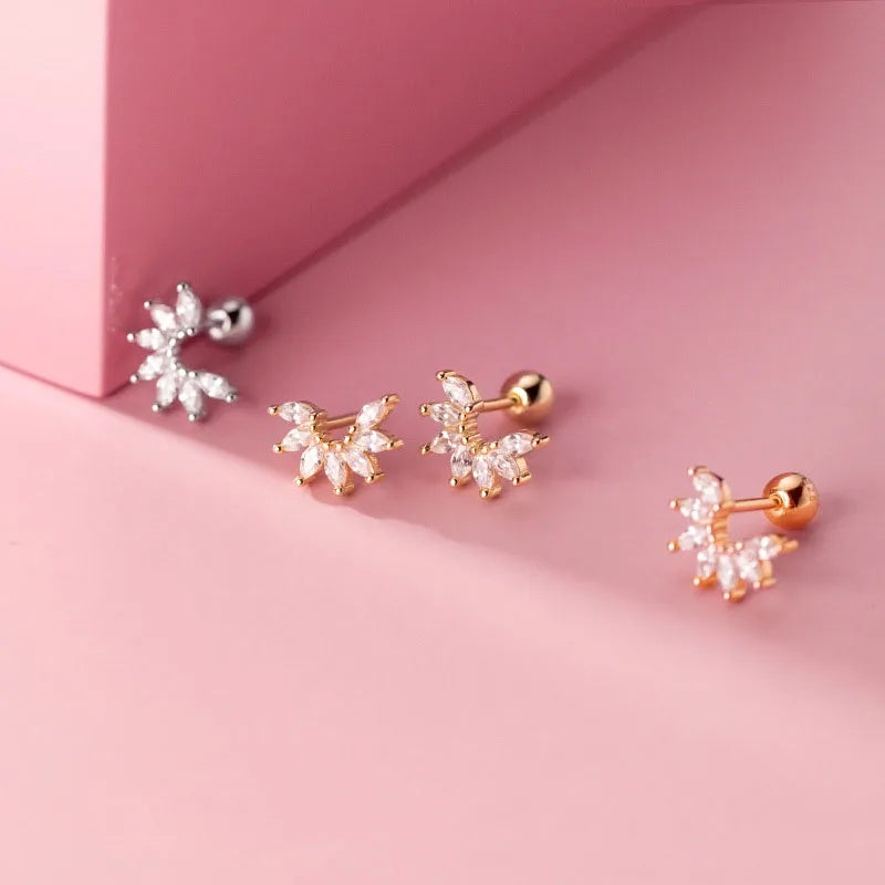 New Unique Design 925 Sterling Silver Earrings Dainty Cute Arc White CZ Stud Earrings for Women Girls Jewelry Gift G7359