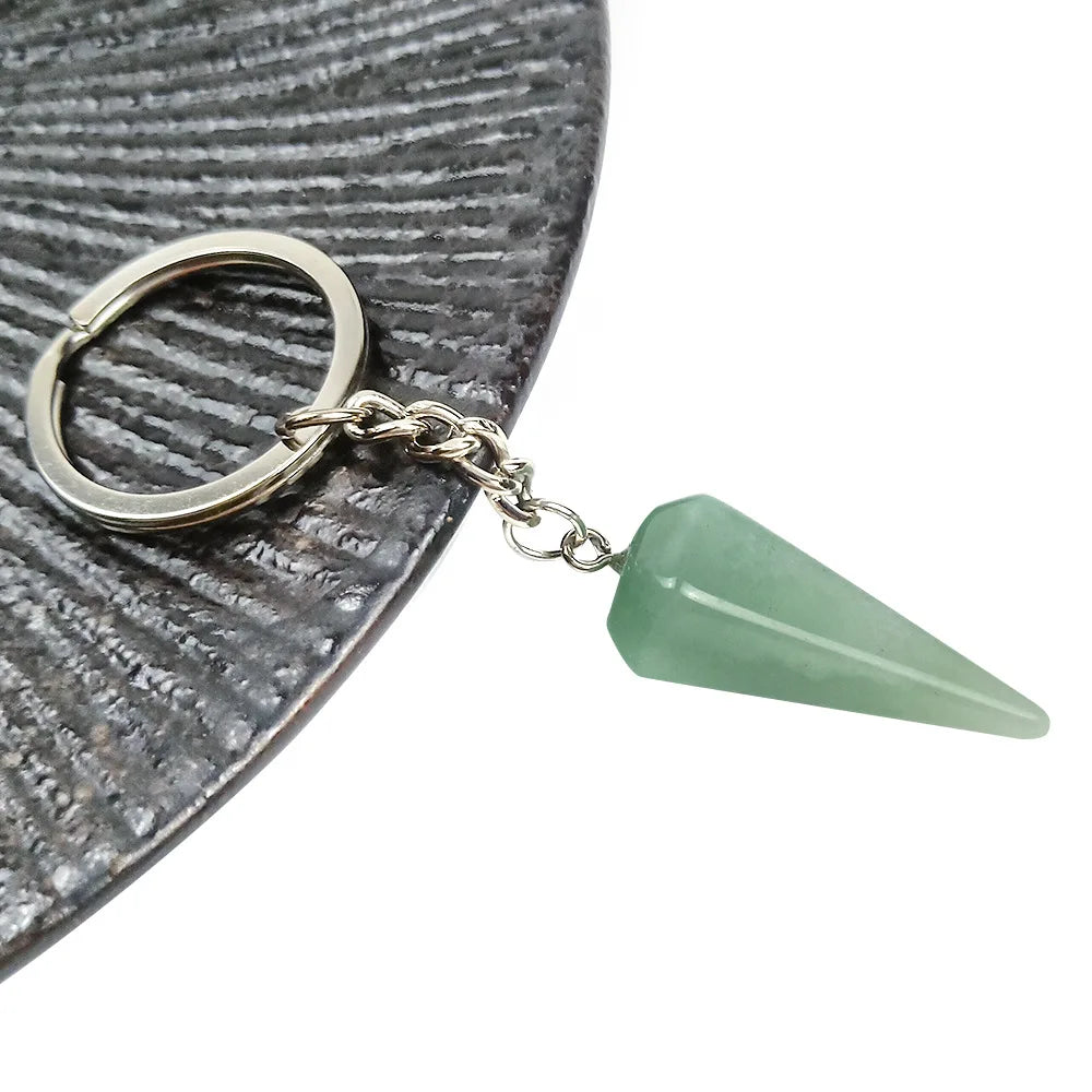 HZ Good Gift traditional divining spirit pendulum hexagonal key chain pendant healing energy Green Aventurine key chain