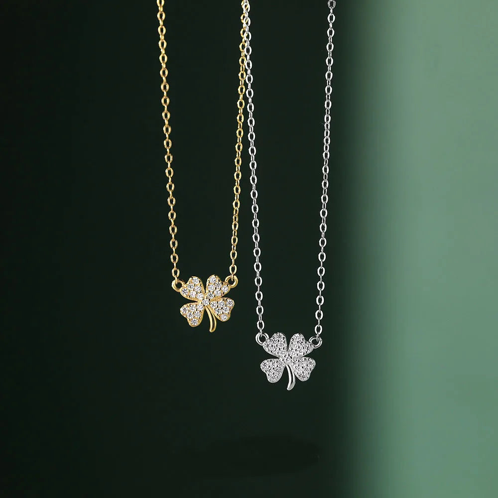 925 Sterling Silver Four Leaf Clover Pendant Necklace Luxury Fashion Custom Clover Full Zircon Pendant Sterling Silver Necklace