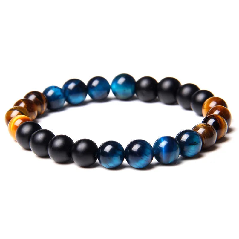Wholesale Fashion Natural Stone Jewelry 8mm Colorful Tiger Eye Matte Onyx Beads Combination Bracelets