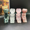 12.5-16cm Rose Quartz Moss Agate Human Shaped Candle Holders Healing Quartz Crystal Candle Holder Carvings for Wedding Gift