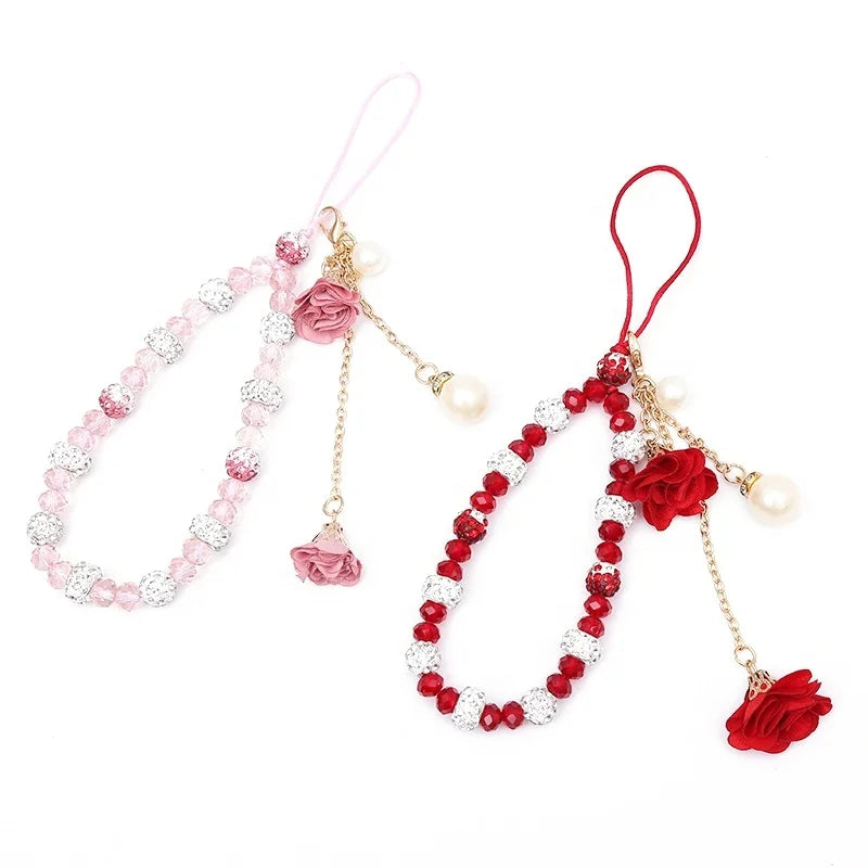 Factory Price Tassel Phone Straps Mobile Phone Lanyard Short Hand Strap Key USB Diamond Bracelet Phone Case DIY Flower Pendant