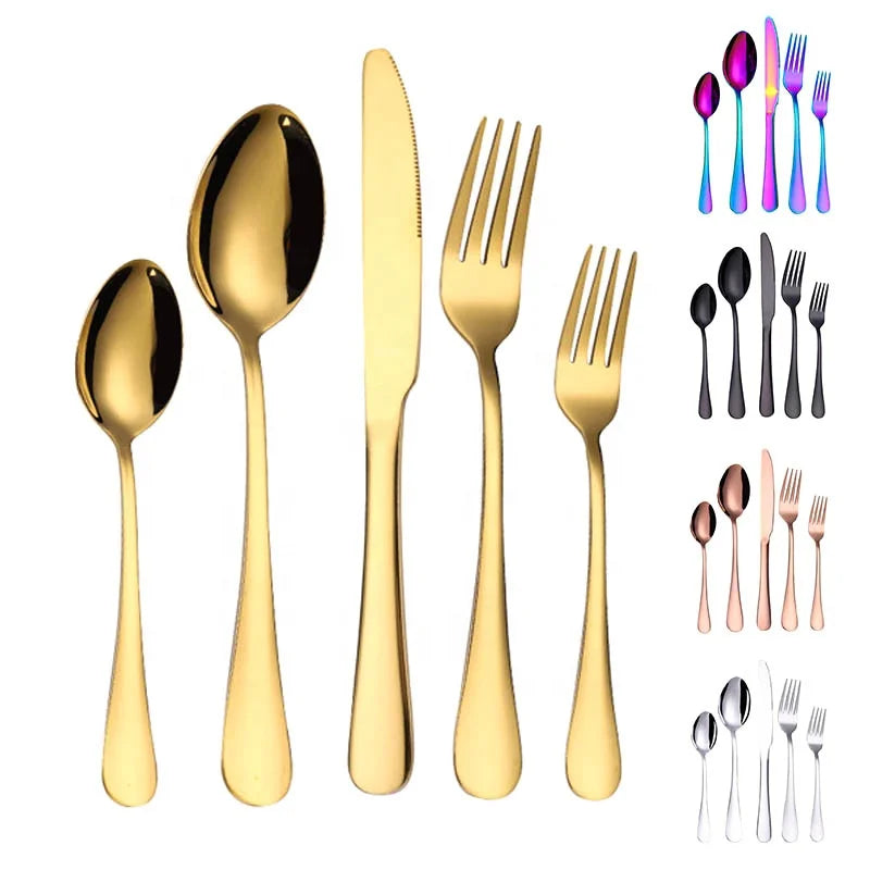 Luxury Fancy 1010 Stainless Steel 304(18/10) Silverware Gold Dinner Knife Spoon Fork Set Cuttlery Cutlery Set Wholesale
