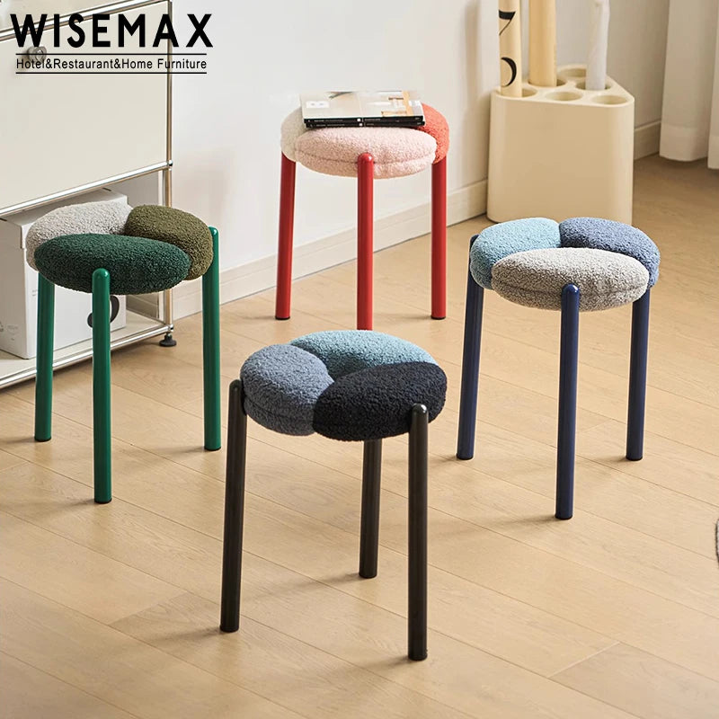 WISEMAX FURNITURE Modern Living Room Furniture Sofas Corner Stool Chair Lamb Wool Round Stackable Metal Leg Chair Dressing Chair