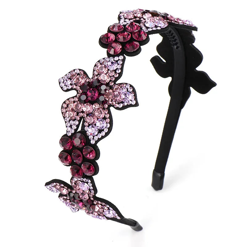 HX-017 Korean Flower Headband Rhinestone Wide-brimmed Hairband Diamond Adult Crystal Headdress Accessory