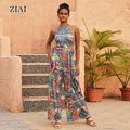 Summer Fashion Printed Holiday Jumpsuit Halter Neck Strapless Wide Leg Printed Women's Jumpsuit