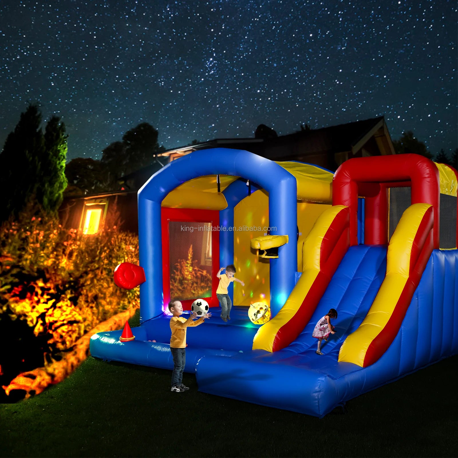 15ft Commercial Grade Inflatable Bounce Combo House 100% PVC Inflatable Bouncy Castle with SlideBall Pit Pool for Kids