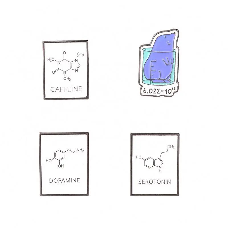 Custom logo Brooch Chemical Molecular Structure Pin Caffeine Dopamin Serotonin Lapel Pin Badge for Chemistry Pins for Teacher