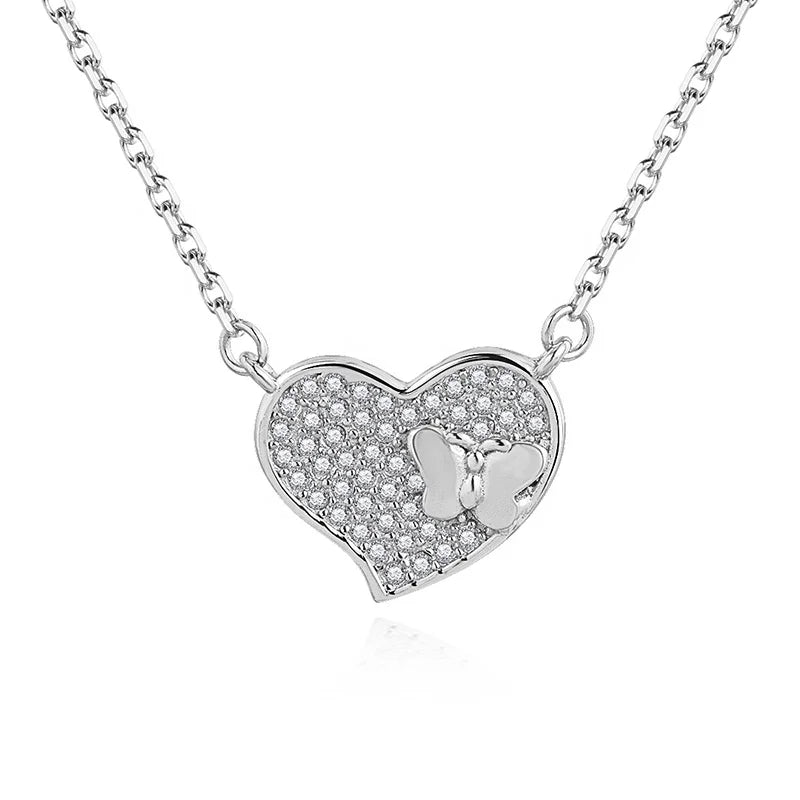 Wholesale 925 Sterling Silver Fashion Jewelry Minimalist Heart butterfly Necklace