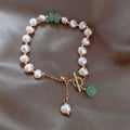 SC New Arrival White Freshwater Pearl Bracelet Bright Gold Pearl Bracelet Green Gemstone Pearl Bracelet for Women and Girls