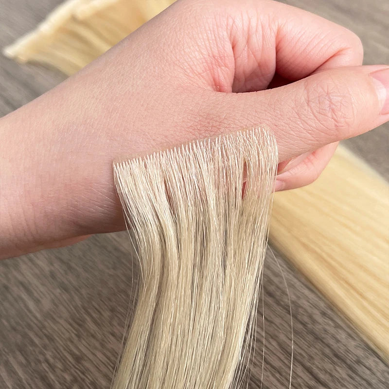 Full Cuticle Double Sided Tape in Remy Russian Extension with 100% Virgin Raw Unprocessed Hair Double Drawn Tape Ins