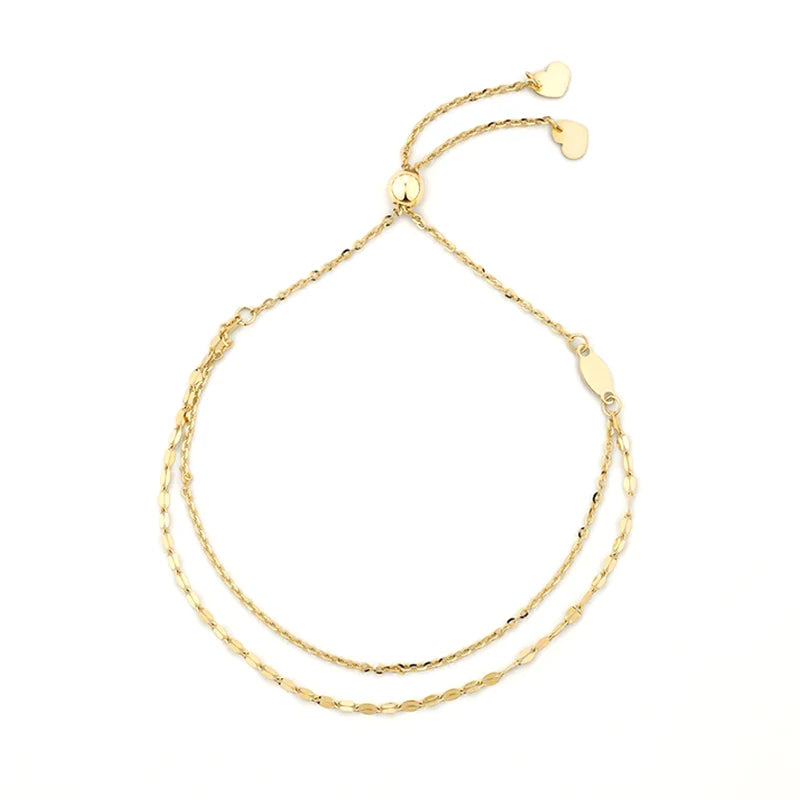 CANNER Simple Double Layer Adjustable Daily Basic Chain S925 Sterling Silver Women Bracelet