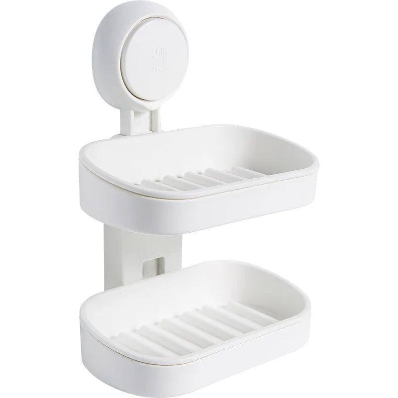 Double Layer Bar Soap Holder Adhesive Wall Mounted Soap Tray Container Soap Dish for Shower