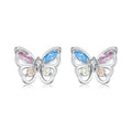 Colorful Zircon Silver Earrings S925 Sterling Silver Butterfly Stud Earring for Woman Girls Gifts