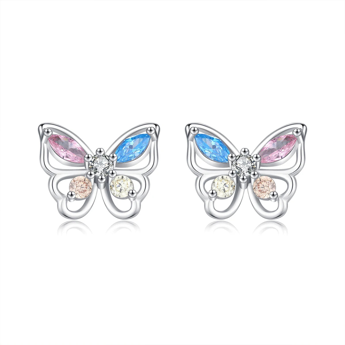 Colorful Zircon Silver Earrings S925 Sterling Silver Butterfly Stud Earring for Woman Girls Gifts