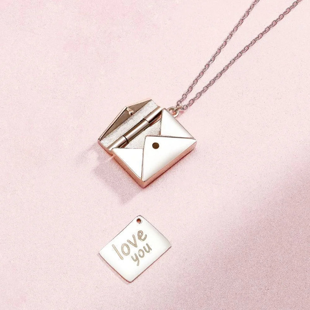 S925 Sterling Silver square Slots Envelope Pendant Necklace Home Envelopes with love You Letter Card Jewelry Window