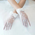 GENYA Mesh Pearl Mittens With Flowers Short Wedding Mittens Ladies Opera Tulle Mittens Brides Accessory Wedding Prom Party