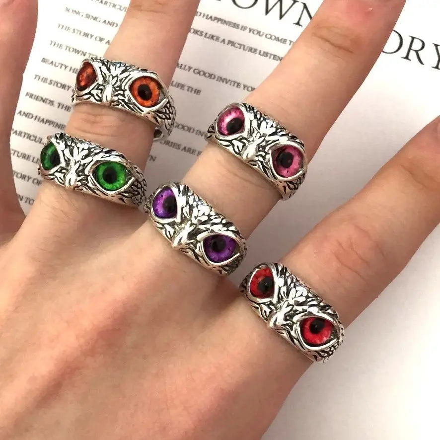 Devil's Eye Owl Finger Rings Creative Exaggerated Animal Couple Rings with Adjustable Open Toes Wishlist Items