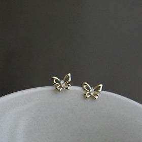 Delicate Fancy Pure 925 Sterling Silver Zirconia Romantic Hollow Butterfly Shaped Stud Earrings for Women Girls Jewelry