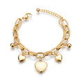 18k Gold Plated 316L Stainless Steel Chunky Chain Heart Charm Pendant Double Layer Bracelet for Girls