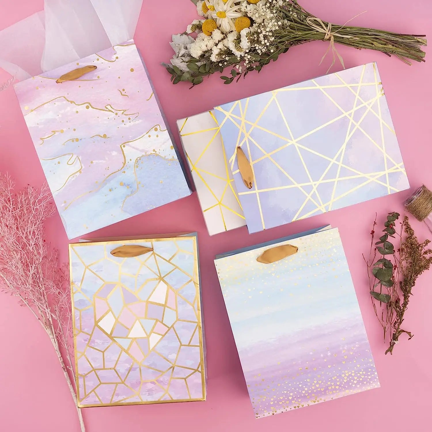 Custom Logo Recyclable Art Paper Foldable Reusable Cotton Ribbon Bags with Handle for Bakery Wedding Tea Use