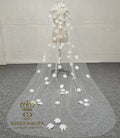 QUEENSGOWN Elegant 3d Flower Veil Hotsale Stock Long Ivory Beaded 3d Flower Wedding Dress Veil Luxury Pearl Veil for Bride