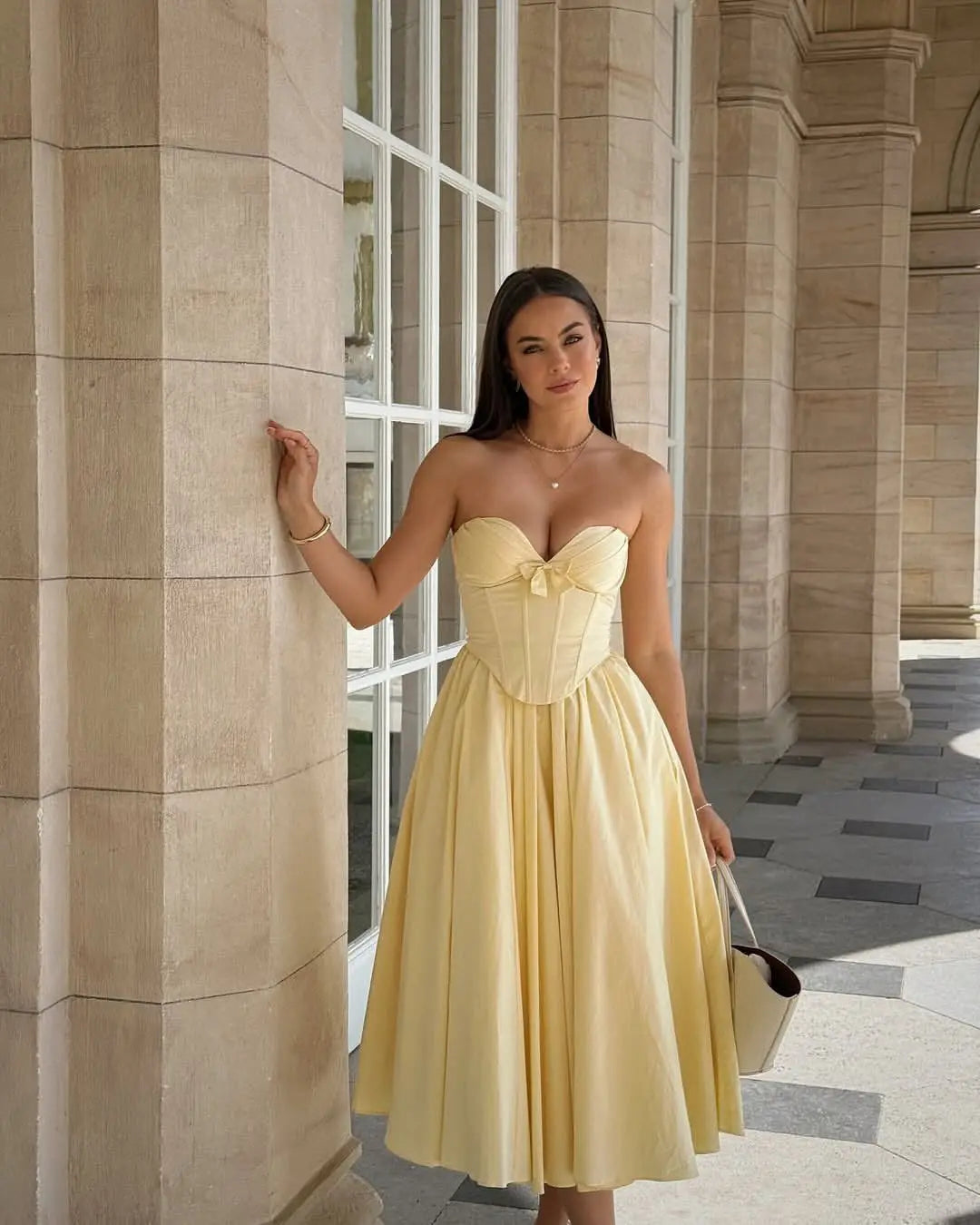 Sexy Corset Dress V Neck Strapless Backless Midi Dress Summer Chic Corset Dress Women MegaBDM