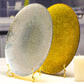 Wholesale Luxury 13 Inch Gold Glass Charger Plate Silver Hammered Glass Wedding Decoration Plates